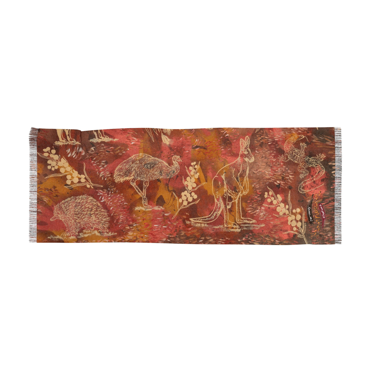 Australian Wildlife Light Scarf — Echidna, Kangaroo and Goanna Print