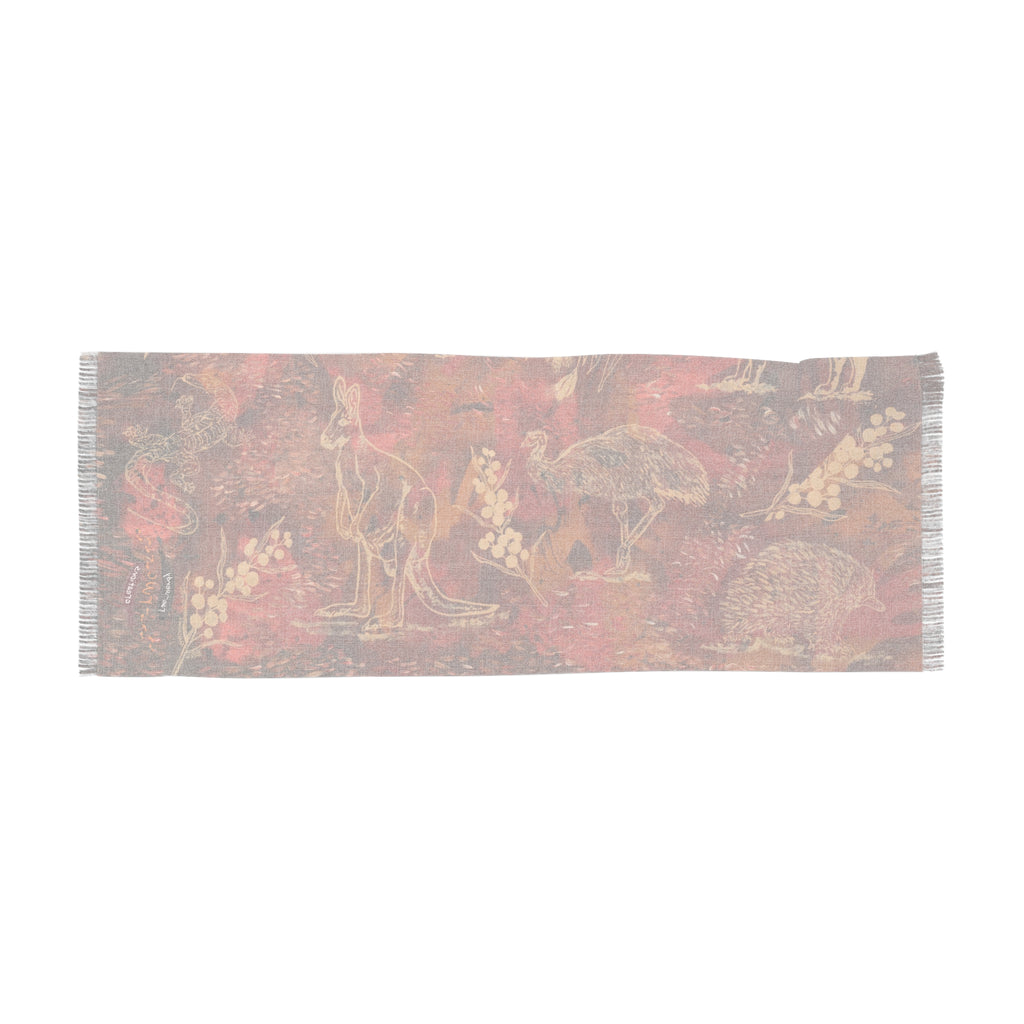 Australian Wildlife Light Scarf — Echidna, Kangaroo and Goanna Print