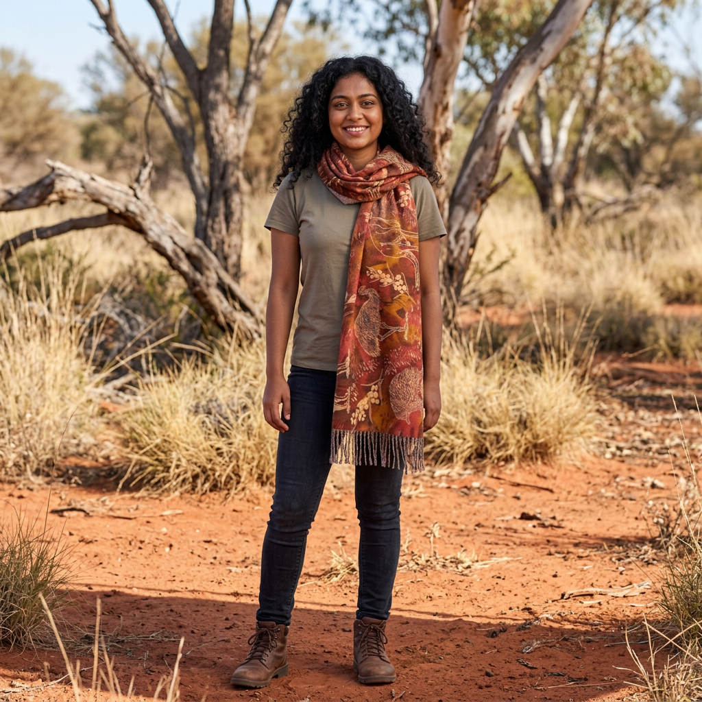 Australian Wildlife Light Scarf — Echidna, Kangaroo and Goanna Print