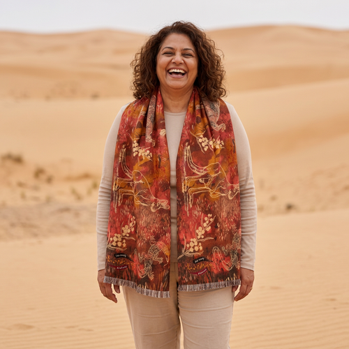 Australian Wildlife Light Scarf — Echidna, Kangaroo and Goanna Print